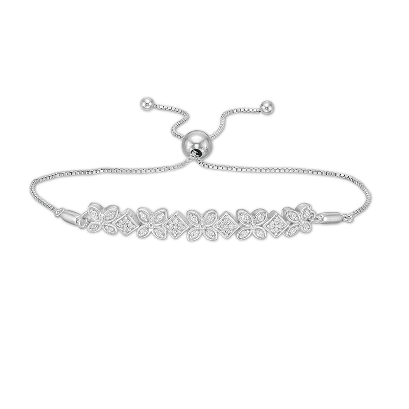 Previously Owned - 0.25 CT. T.W. Diamond Alternating Flowers Bolo Bracelet in Sterling Silver - 7.5"