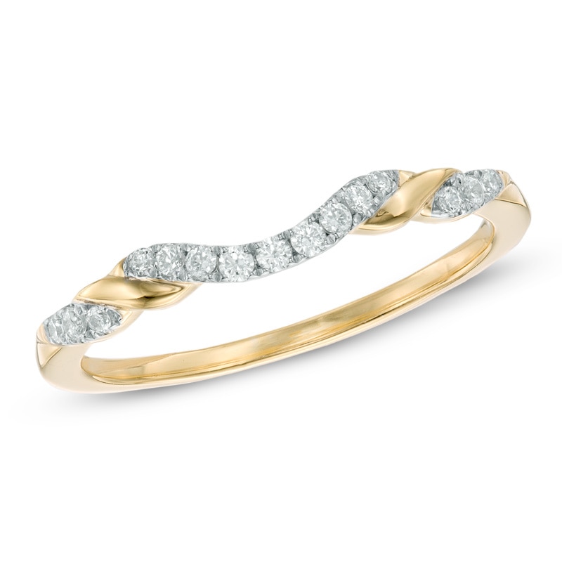 Previously Owned - 0.12 CT. T.W. Diamond Ribbon Wrapped Contour Wedding Band in 14K Gold|Peoples Jewellers