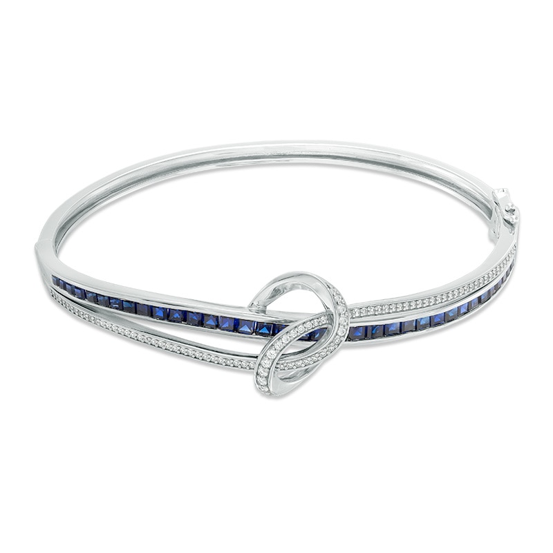 Previously Owned - Princess-Cut Lab-Created Blue and White Sapphire Loose Knot Bangle in Sterling Silver|Peoples Jewellers