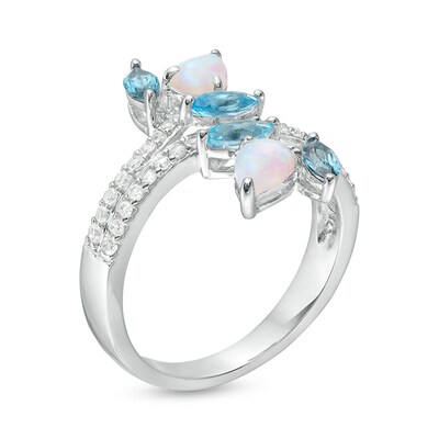 Previously Owned - Multi-Gemstone Linear Cluster Coil Ring in Sterling Silver