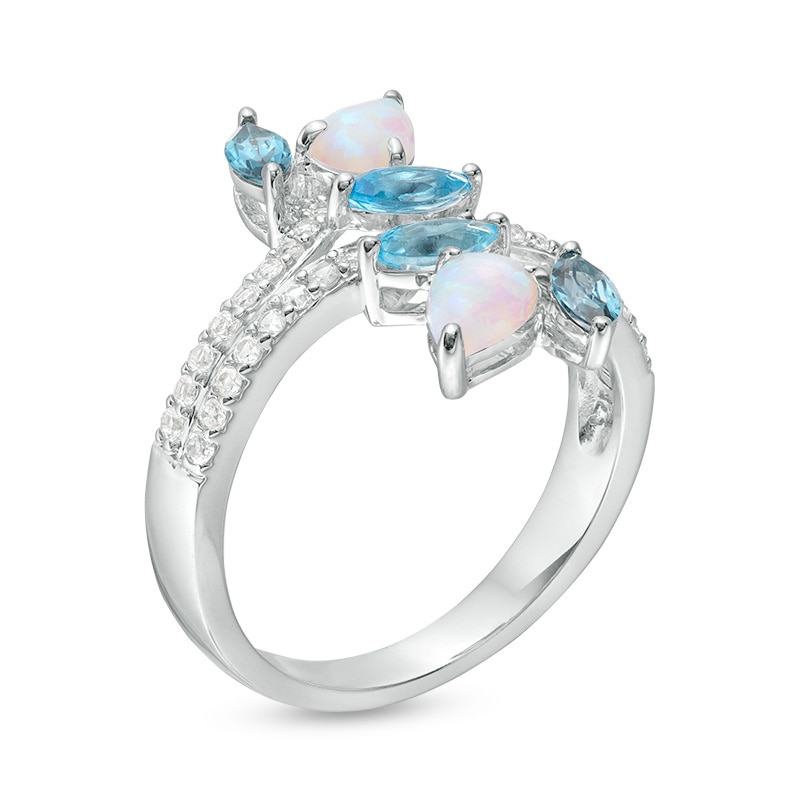 Previously Owned - Multi-Gemstone Linear Cluster Coil Ring in Sterling Silver