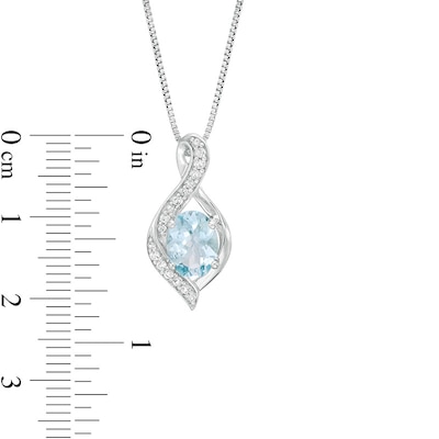 Previously Owned - Oval Aquamarine and Lab-Created White Sapphire Flame Pendant and Drop Earrings Set in Sterling Silver