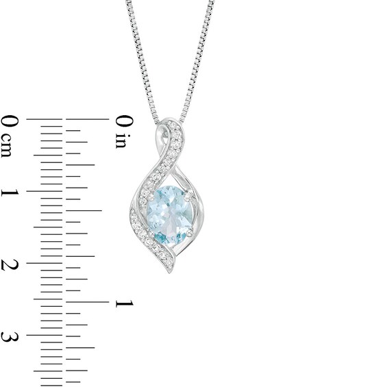 Previously Owned - Oval Aquamarine and Lab-Created White Sapphire Flame Pendant and Drop Earrings Set in Sterling Silver