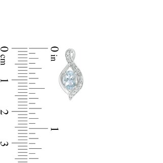 Previously Owned - Oval Aquamarine and Lab-Created White Sapphire Flame Pendant and Drop Earrings Set in Sterling Silver