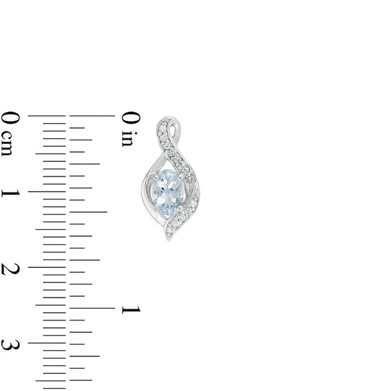 Previously Owned - Oval Aquamarine and Lab-Created White Sapphire Flame Pendant and Drop Earrings Set in Sterling Silver
