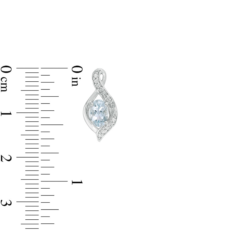 Previously Owned - Oval Aquamarine and Lab-Created White Sapphire Flame Pendant and Drop Earrings Set in Sterling Silver