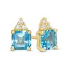 Thumbnail Image 1 of Previously Owned - 5.0mm Asscher-Cut Swiss Blue Topaz and 0.05 CT. T.W. Diamond Tri-Top Stud Earrings in 10K Gold