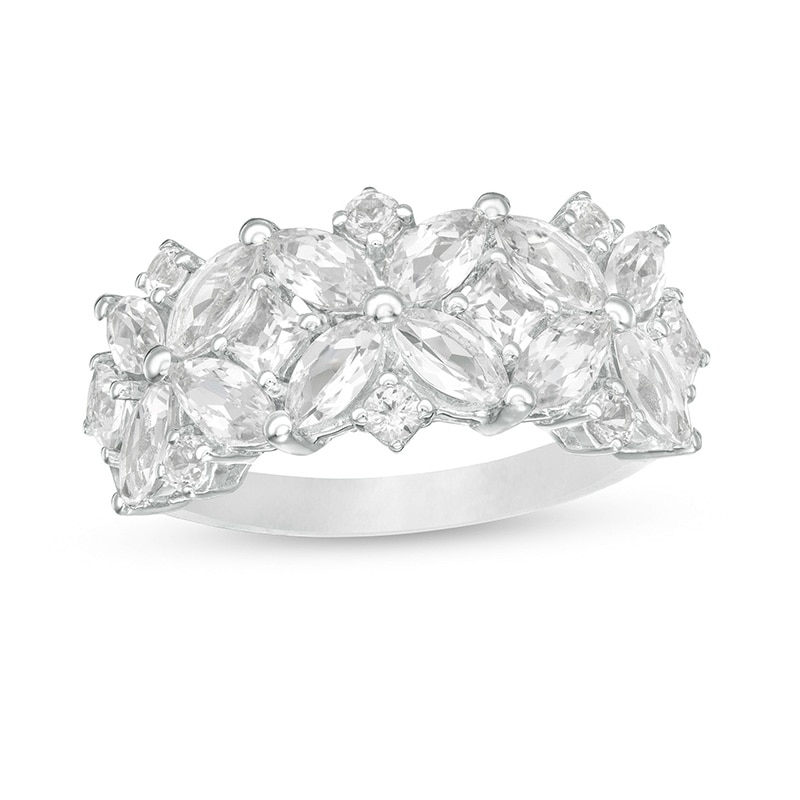 Previously Owned - Marquise, Princess-Cut and Round Lab-Created White Sapphire Cluster Floral Ring in Sterling Silver
