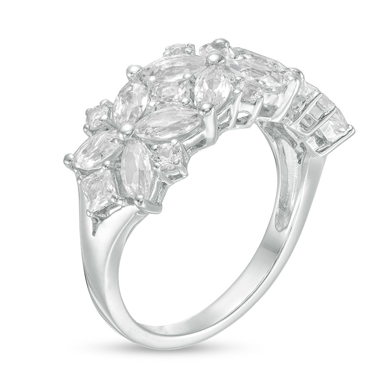 Previously Owned - Marquise, Princess-Cut and Round Lab-Created White Sapphire Cluster Floral Ring in Sterling Silver