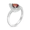 Thumbnail Image 2 of Previously Owned - Pear-Shaped Garnet and Lab-Created White Sapphire Flame Ring in Sterling Silver