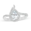 Thumbnail Image 0 of Previously Owned - Pear-Shaped Aquamarine and Lab-Created White Sapphire Flame Ring in Sterling Silver