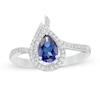 Thumbnail Image 0 of Previously Owned - Pear-Shaped Lab-Created Blue and White Sapphire Flame Ring in Sterling Silver