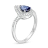 Thumbnail Image 2 of Previously Owned - Pear-Shaped Lab-Created Blue and White Sapphire Flame Ring in Sterling Silver