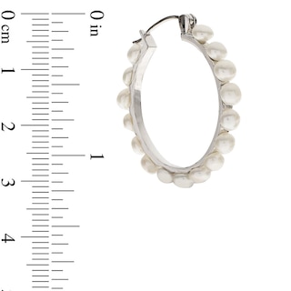 Previously Owned-4.0-5.0mm Button Freshwater Cultured Pearl Hoop Earrings in Sterling Silver