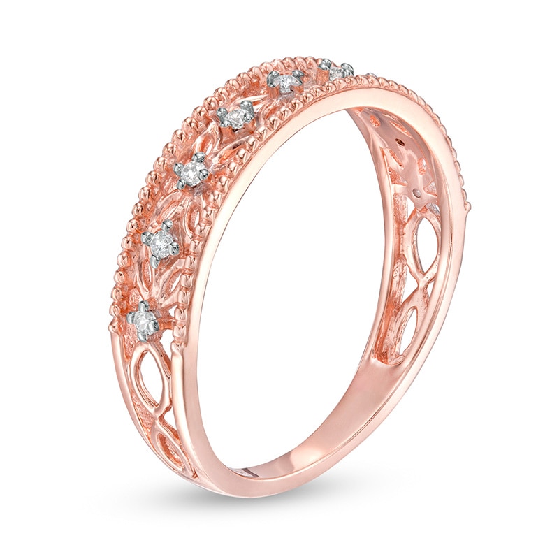 Previously Owned - 0.065 CT. T.W. Diamond Ornate Wedding Band in 10K Rose Gold