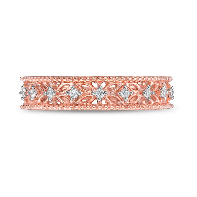 Previously Owned - 0.065 CT. T.W. Diamond Ornate Wedding Band in 10K Rose Gold
