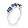 Thumbnail Image 2 of Previously Owned - Oval Lab-Created Blue Sapphire and Baguette Diamond Accent Three Stone Ring in Sterling Silver