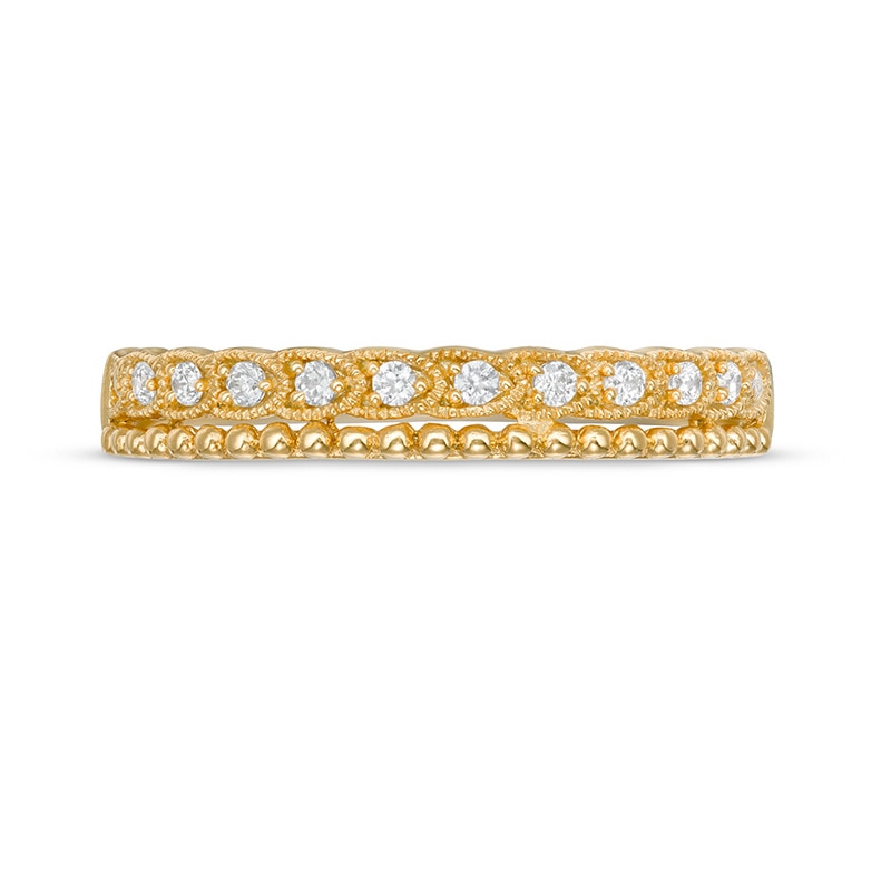 Previously Owned - 0.09 CT. T.W. Diamond Vintage-Style Double Row Anniversary Band in 10K Gold