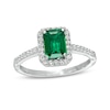Thumbnail Image 0 of Previously Owned - Emerald-Cut Lab-Created Emerald and White Sapphire Frame Ring in Sterling Silver