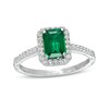 Thumbnail Image 0 of Previously Owned - Emerald-Cut Lab-Created Emerald and White Sapphire Frame Ring in Sterling Silver