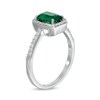 Thumbnail Image 2 of Previously Owned - Emerald-Cut Lab-Created Emerald and White Sapphire Frame Ring in Sterling Silver