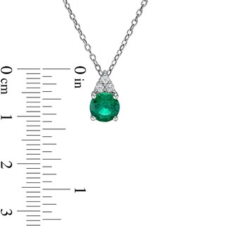 Previously Owned - Lab-Created Emerald and White Sapphire Tri-Top Pendant and Stud Earrings Set in Sterling Silver