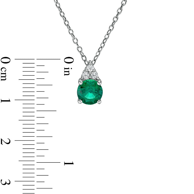 Previously Owned - Lab-Created Emerald and White Sapphire Tri-Top Pendant and Stud Earrings Set in Sterling Silver