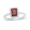 Thumbnail Image 0 of Previously Owned - Emerald-Cut Simulated Garnet and Lab-Created White Sapphire Octagonal Frame Ring in Sterling Silver