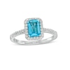 Thumbnail Image 0 of Previously Owned - Emerald-Cut Simulated Blue Topaz and Lab-Created White Sapphire Frame Ring in Sterling Silver
