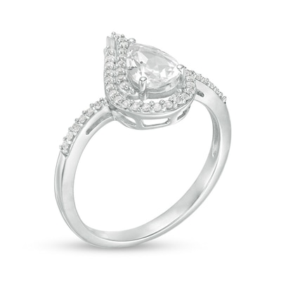 Previously Owned - Pear-Shaped Lab-Created White Sapphire Flame Ring in Sterling Silver