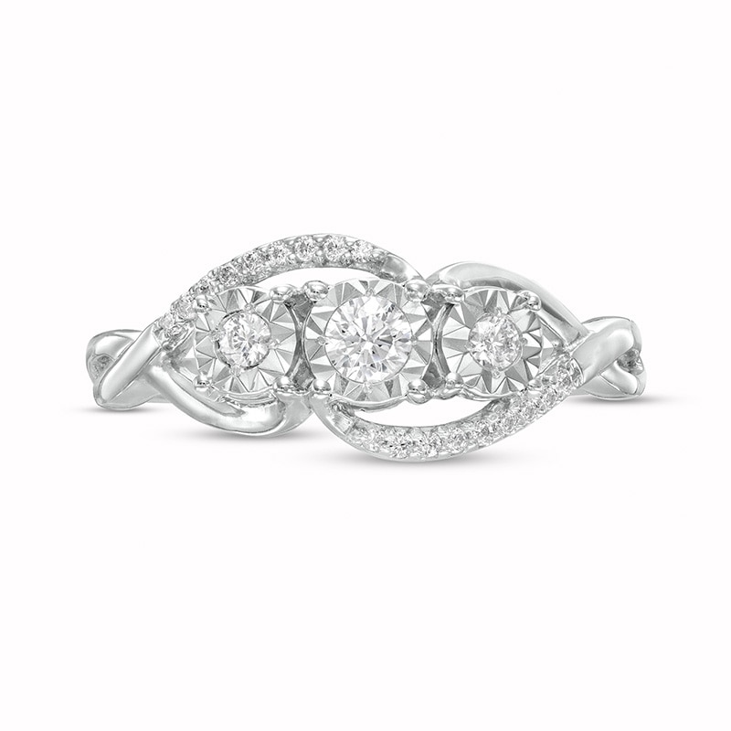 Previously Owned - 0.25 CT. T.W. Diamond Bypass Twist Shank Past Present Future® Engagement Ring in 10K White Gold