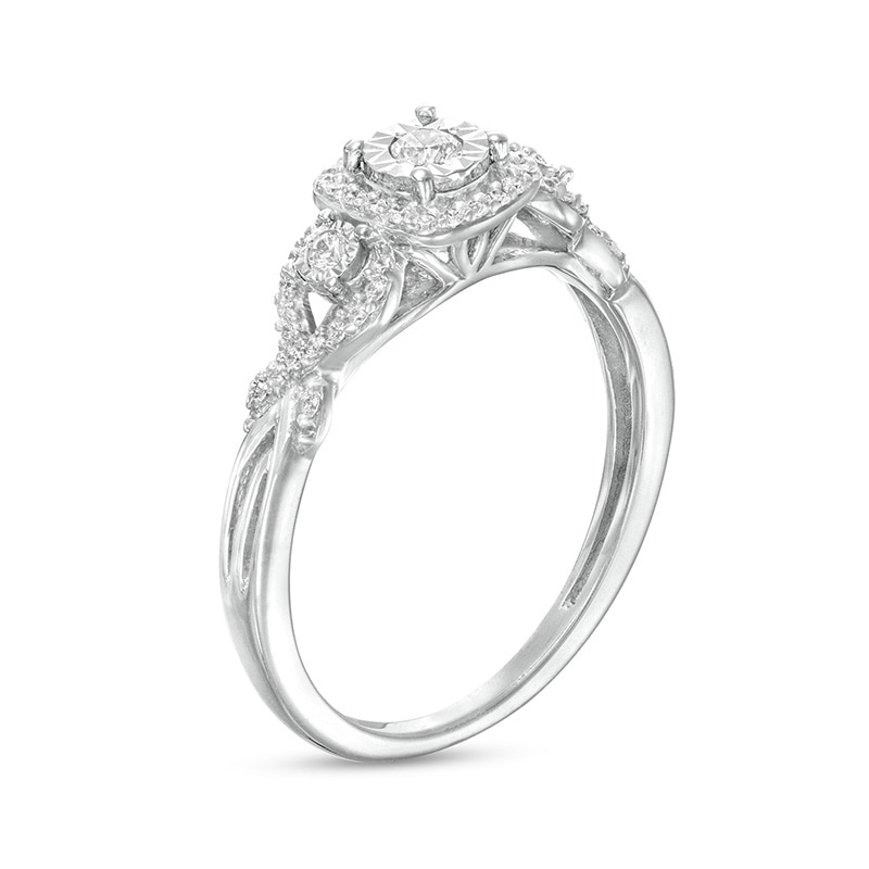 Main Image 3 of Previously Owned - 0.25 CT. T.W. Diamond Cushion Frame Twist Past Present Future® Engagement Ring in 10K White Gold