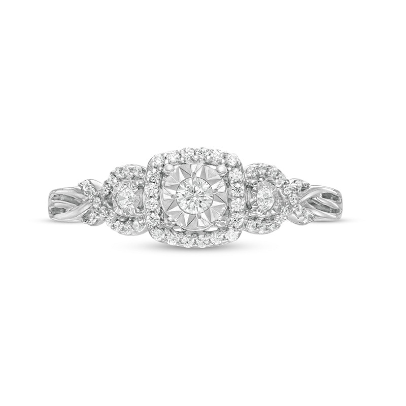 Main Image 4 of Previously Owned - 0.25 CT. T.W. Diamond Cushion Frame Twist Past Present Future® Engagement Ring in 10K White Gold
