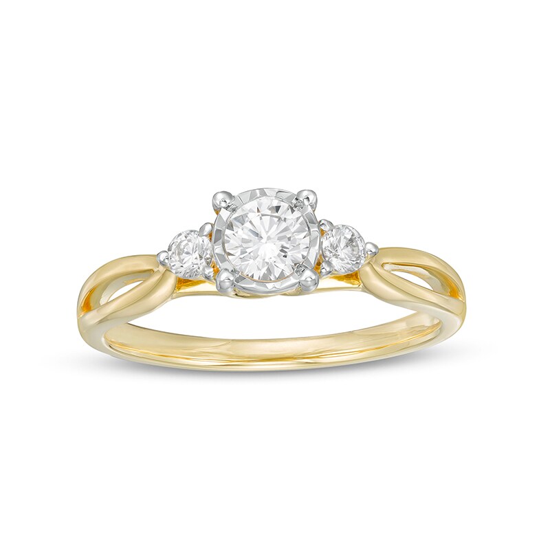 Main Image 1 of Previously Owned - 0.50 CT. T.W. Diamond Past Present Future® Split Shank Engagement Ring in 10K Gold