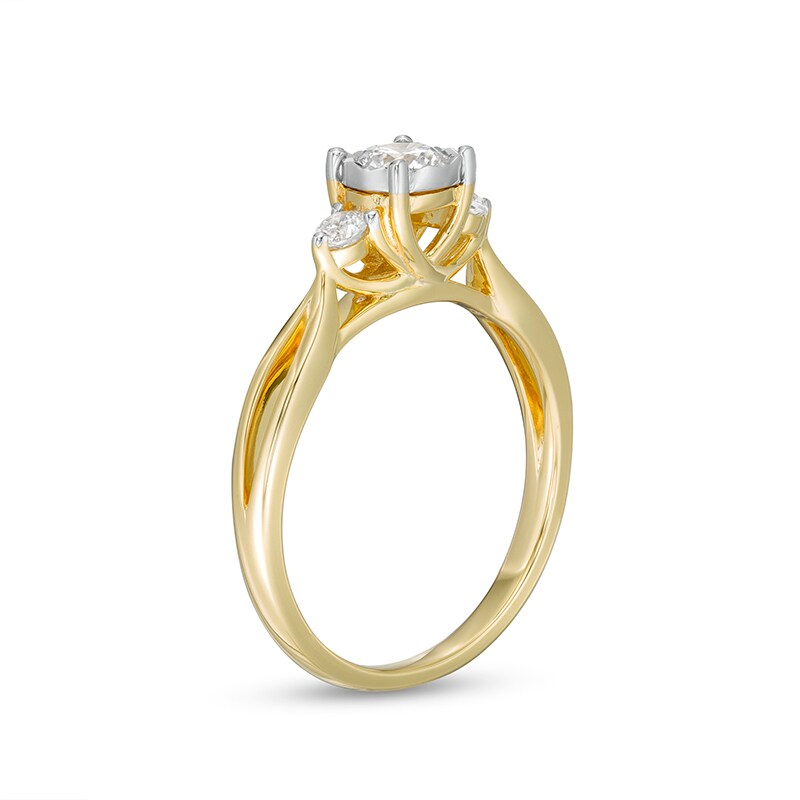 Main Image 3 of Previously Owned - 0.50 CT. T.W. Diamond Past Present Future® Split Shank Engagement Ring in 10K Gold