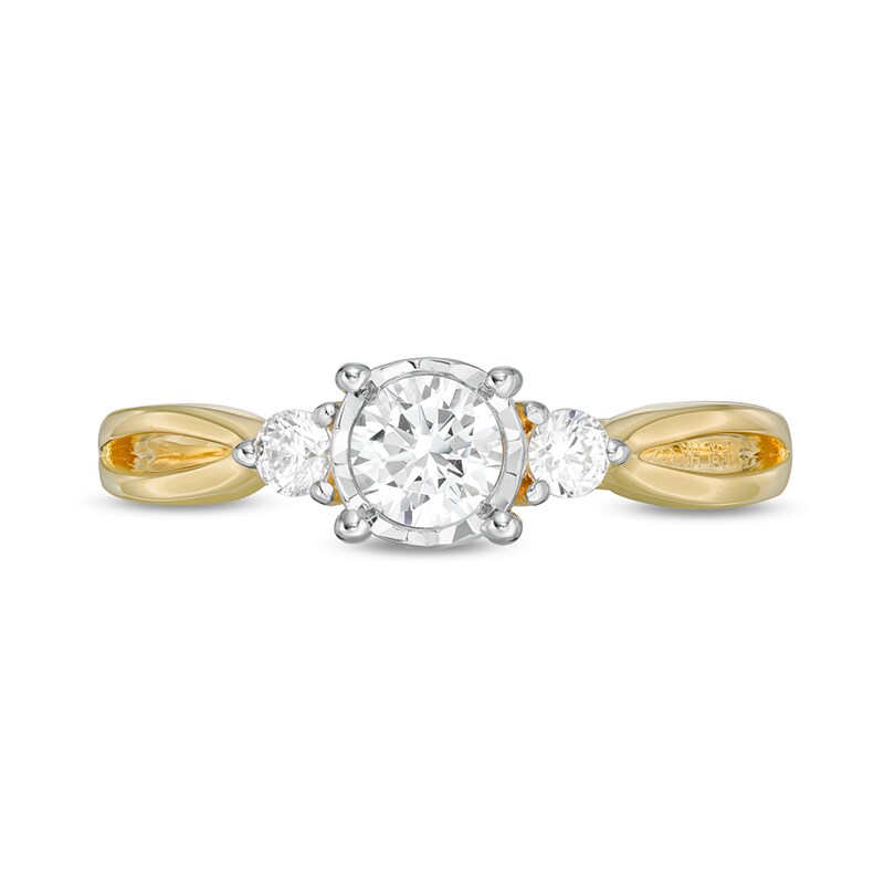 Main Image 4 of Previously Owned - 0.50 CT. T.W. Diamond Past Present Future® Split Shank Engagement Ring in 10K Gold