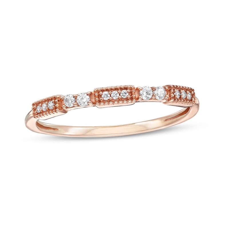 Previously Owned - 0.10 CT. T.W. Diamond Vintage-Style Stackable Band in 10K Rose Gold