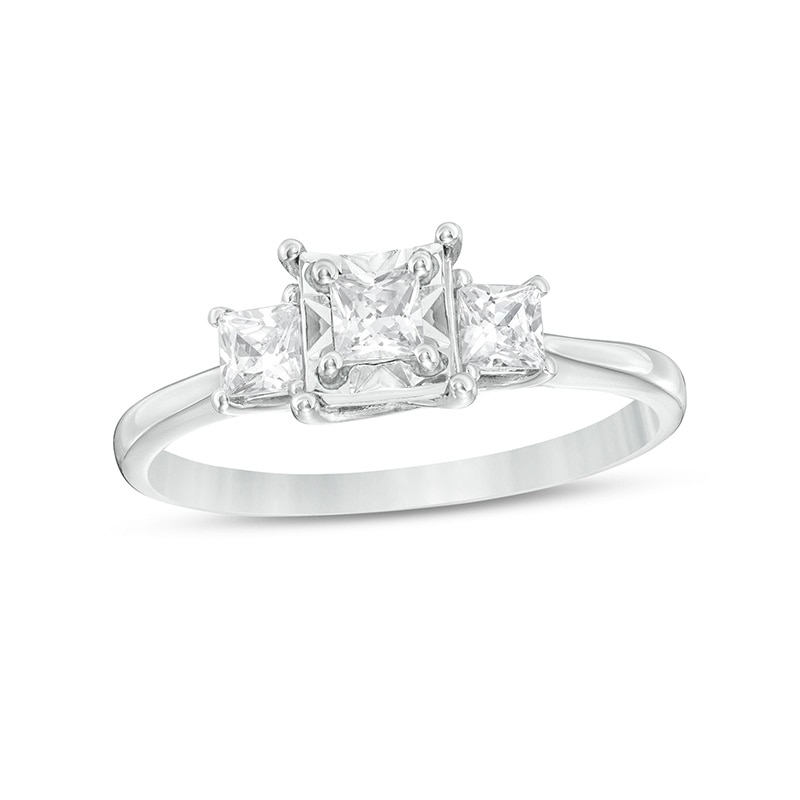 Previously Owned - 0.50 CT. T.W. Princess-Cut Diamond Past Present Future® Engagement Ring in 10K White Gold
