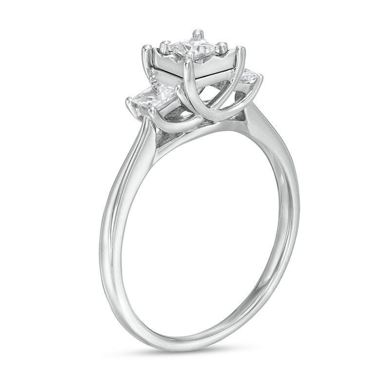 Previously Owned - 0.50 CT. T.W. Princess-Cut Diamond Past Present Future® Engagement Ring in 10K White Gold