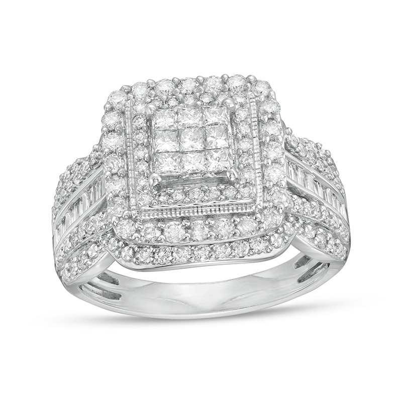 Previously Owned - 1.00 CT. T.W. Multi-Diamond Double Cushion Frame Vintage-Style Engagement Ring in 10K White Gold|Peoples Jewellers