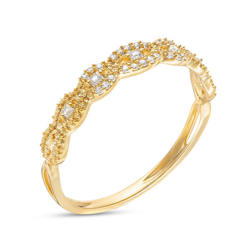 Previously Owned - 0.065 CT. T.W. Baguette and Round Diamond Vintage-Style Anniversary Band in 10K Gold