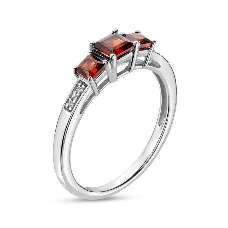 Previously Owned - Princess-Cut Garnet and Diamond Accent Three Stone Ring in 10K White Gold