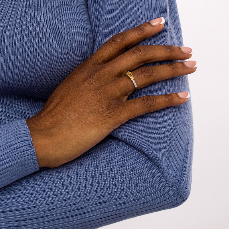 Previously Owned - Princess-Cut Citrine and Diamond Accent Three Stone Ring in 10K White Gold