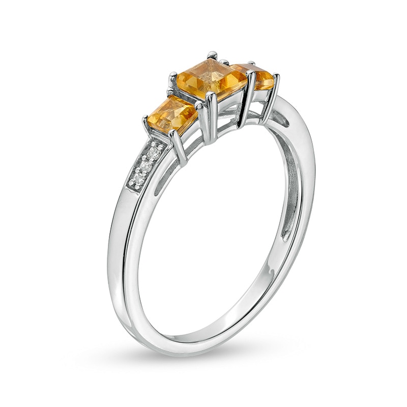 Previously Owned - Princess-Cut Citrine and Diamond Accent Three Stone Ring in 10K White Gold
