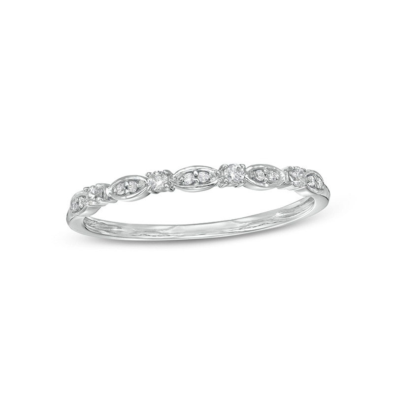 Previously Owned - 0.10 CT. T.W. Diamond Wrapped Wedding Band in 10K White Gold