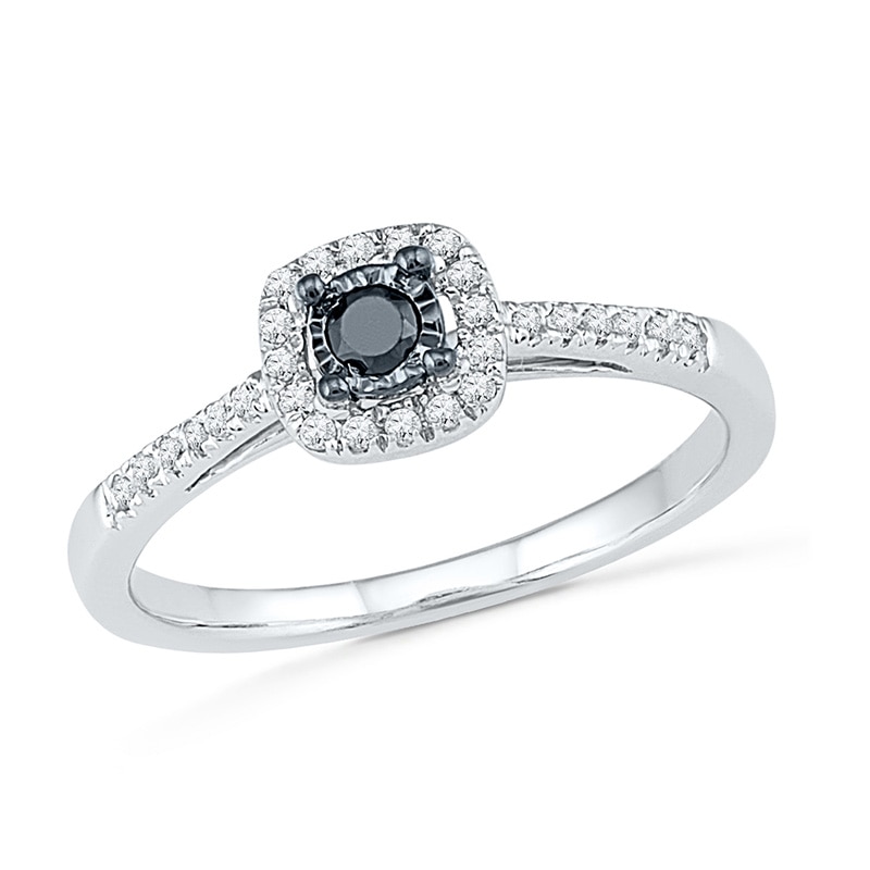 Previously Owned - 0.30 CT. T.W.  Black and White Diamond Frame Bridal Set in 10K White Gold