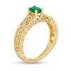 Thumbnail Image 3 of Previously Owned - Oval Emerald and 0.05 CT. T.W. Diamond Scroll Open Shank Vintage-Style Ring in 10K Gold