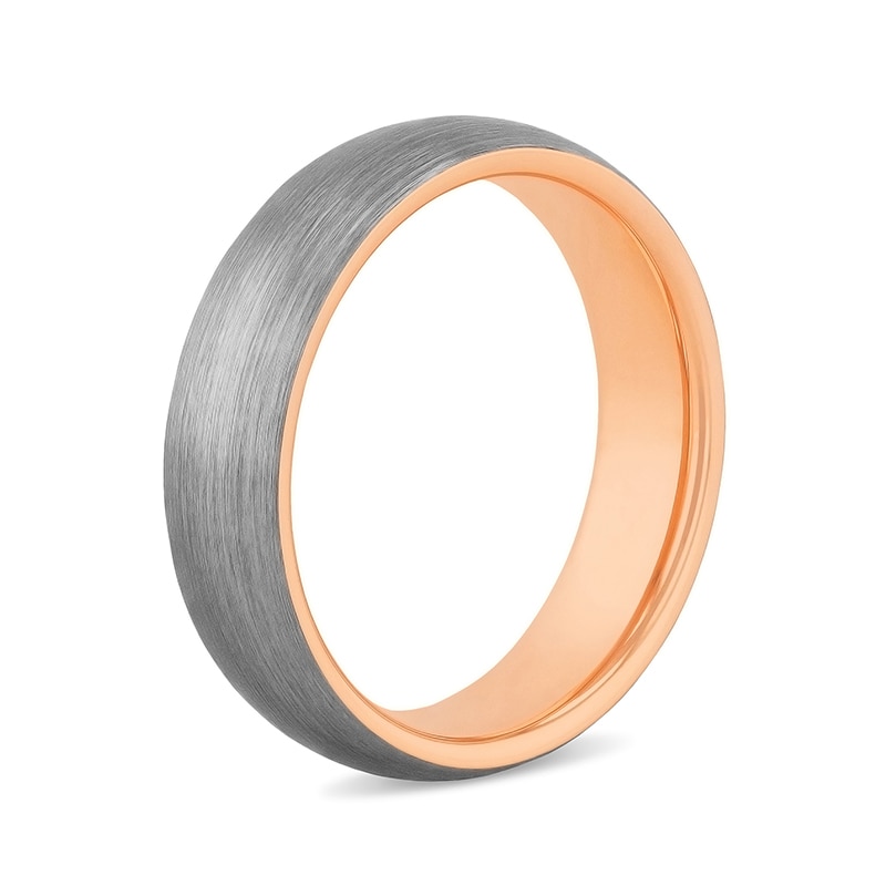 Previously Owned - Men's 6.0mm Engravable Brushed Low Dome Comfort-Fit Wedding Band in Tantalum and Rose IP (1 Line)