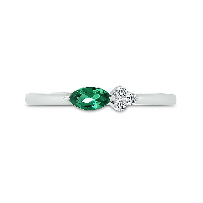 Previously Owned - Sideways Marquise Lab-Created Emerald and White Sapphire Trio Side Accent Ring in Sterling Silver