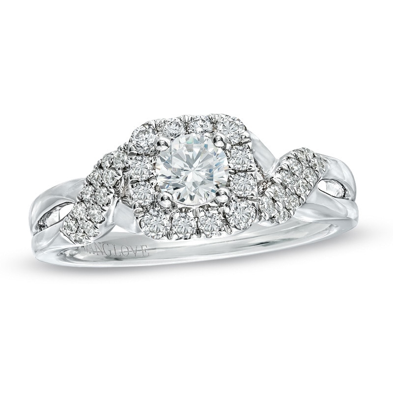 Previously Owned - Vera Wang Love Collection 0.75 CT. T.W. Diamond Frame Twist Engagement Ring in 14K White Gold